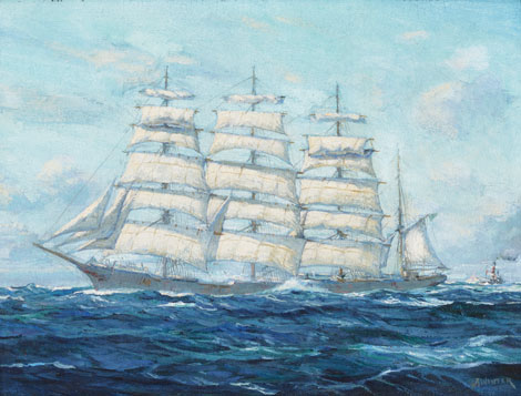 Andrew Winter. Purjekas merel 1920-1940. õli, lõuend, papil 30.5 x 41 cm