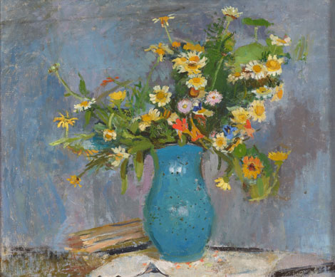 Linda Kits-Mägi Lilled sinises vaasis 1950-1960. õli, lõuend 60 x 73 cm (raamitud)
