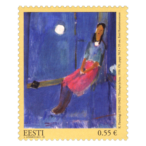 Eesti Kunstimuuseumi kullafondi uuel postmargil on Pärsimägi „Tütarlaps ja kuu“