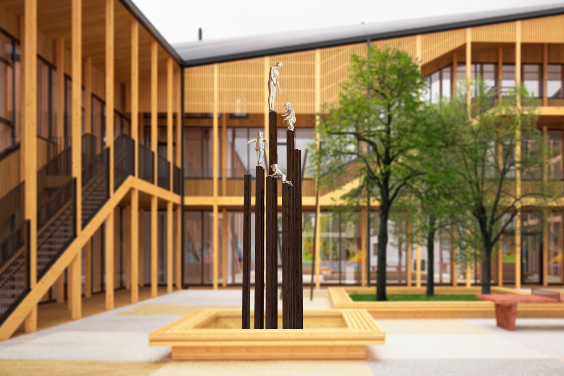 Narva Eesti Riigigümnaasiumi ja põhikooli sisehoovi hakkab ilmestama skulptuur „Arenguhüpped“